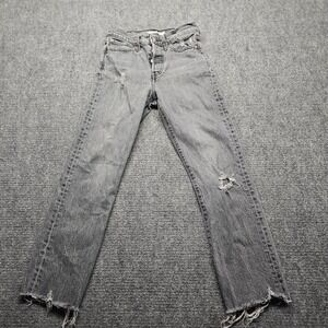 Levis 501 Original Fit Distressed Gray Straight Leg Jeans Button Fly High Rise